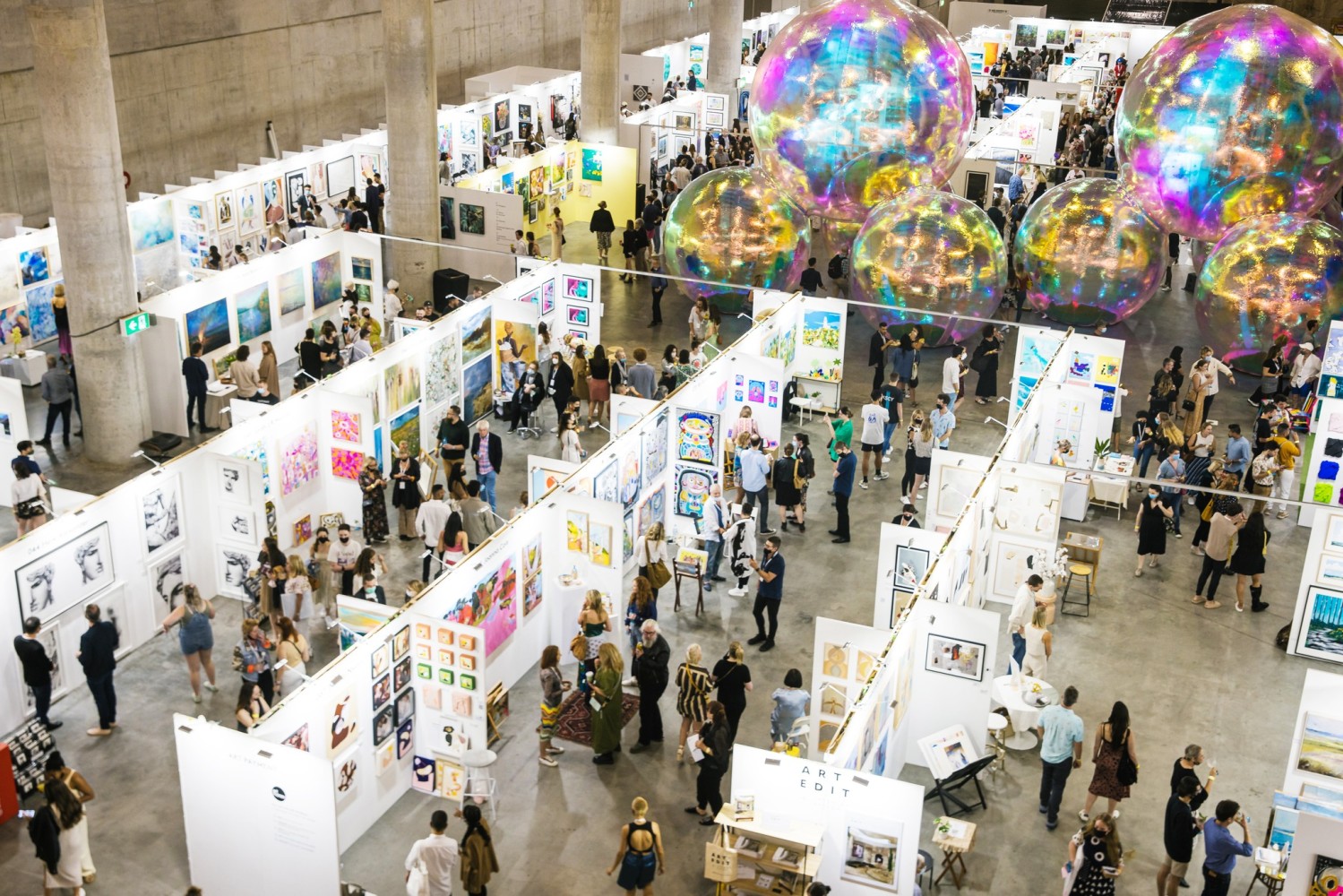 Ariel view of the Santa Monica Barker Hanger during The Other Art fair for Saatchi art