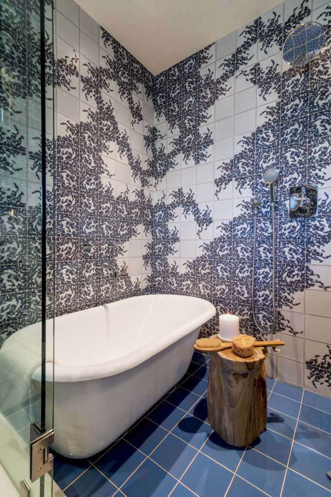 Glazed tile on red quarry clay body. These tiles are produced using the cuerda seca glazing technique, which dates back to 14th century Persia and Spain. The Spanish brought this tile technique to California, where they are still using it today to fabricate their tiles. Designed and produced in Los Angeles with clay sourced regionally, and fired in all-electric kilns.