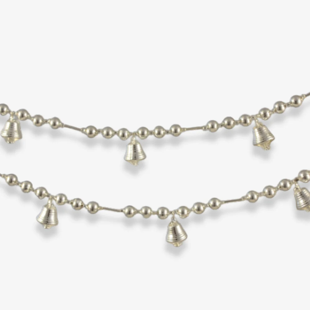 John Derian Silver Beaded Garland with Glass Bells